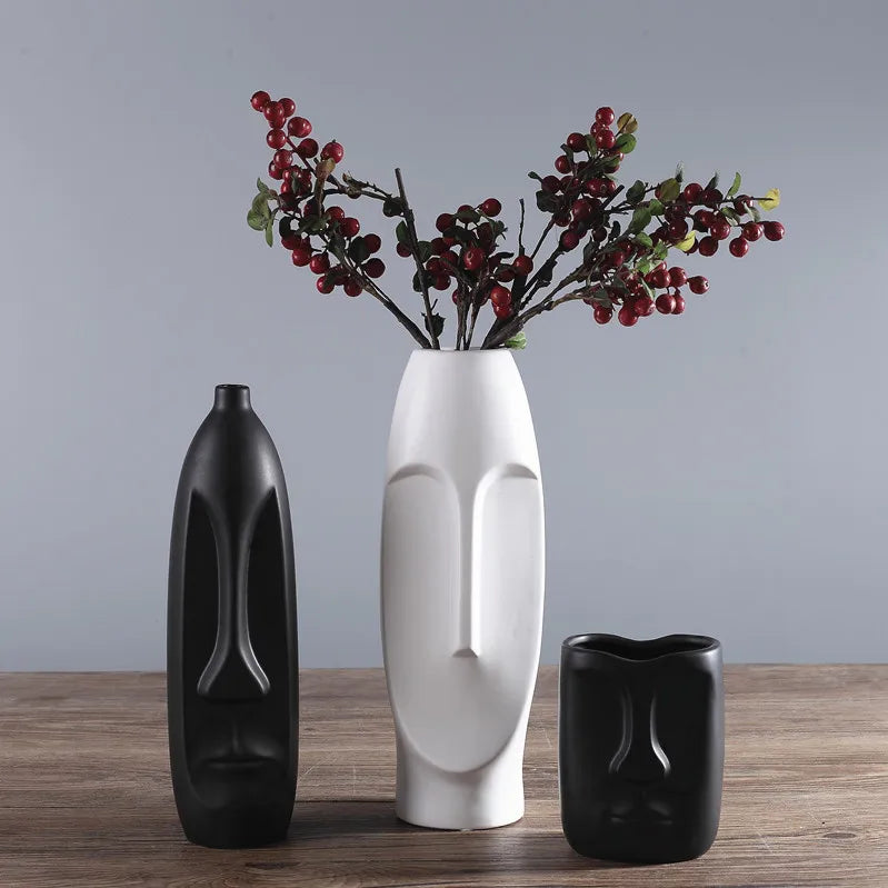 Chinese Modern Ceramic Vase for Wedding Decoration Home Decor Living Room Decoration Porcelain Vase Figure Head Shape Vase