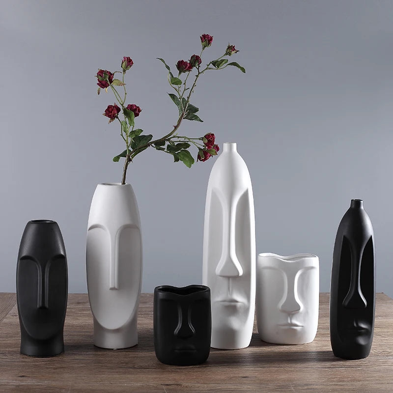 Chinese Modern Ceramic Vase for Wedding Decoration Home Decor Living Room Decoration Porcelain Vase Figure Head Shape Vase