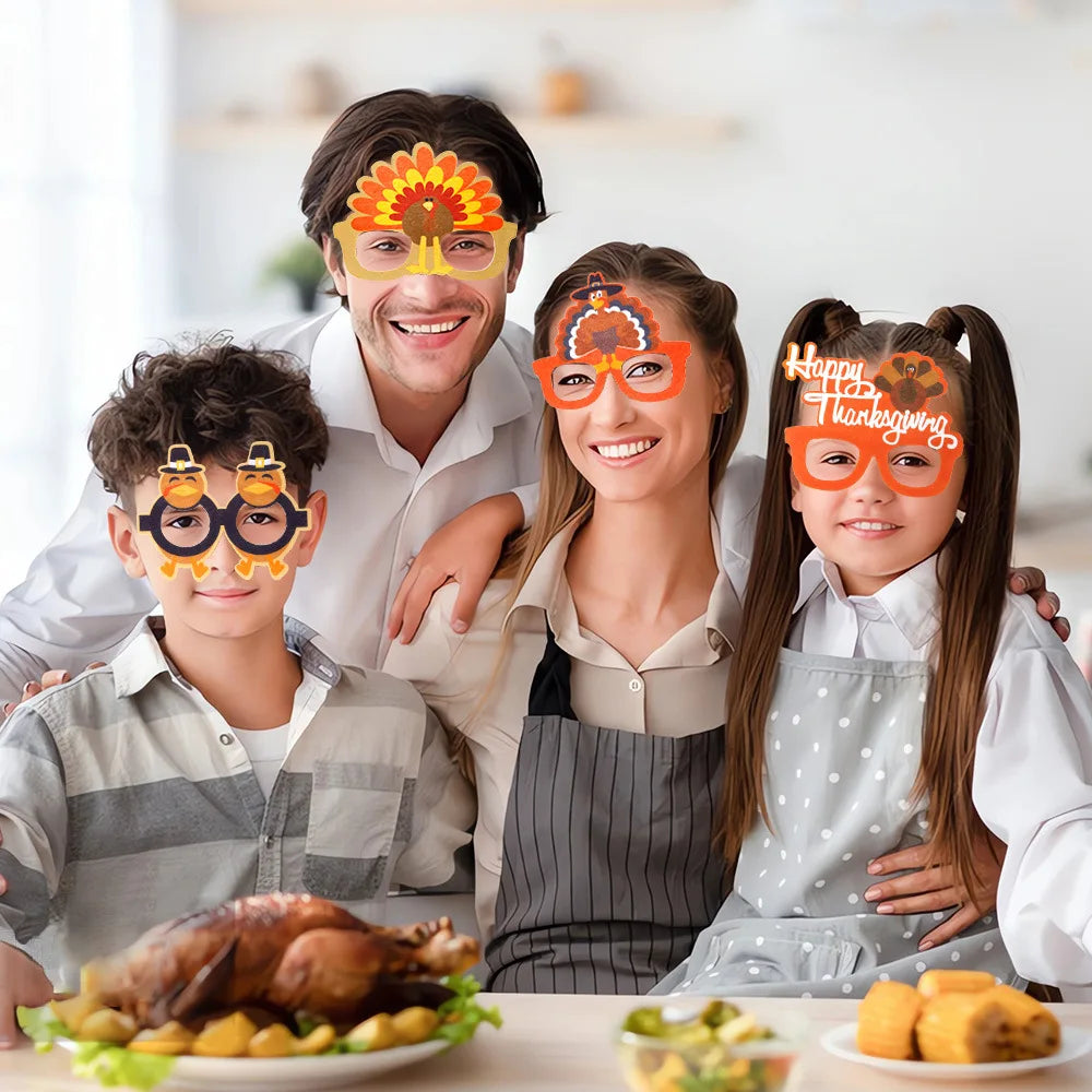 Cartoon Turkey Non woven Glasses Thanksgiving Party Decorations For Home Turkey Day Theme Glasses Photography Props