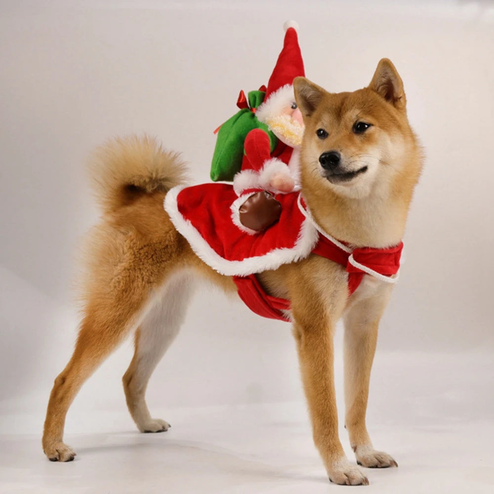 Xams Santa Pet Dog Costume Christmas Pet Clothes Santa Claus Riding Pet Cosplay Costumes Gifts Outfit for Small Medium Dogs Cats