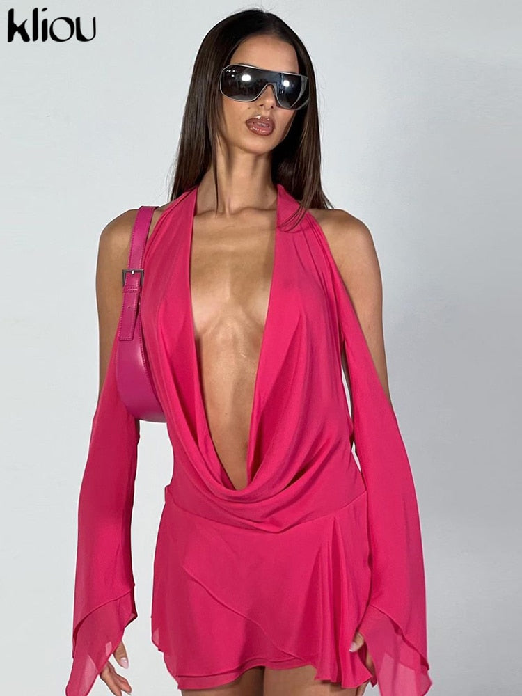 Halter Swinging Collar Mini Dress