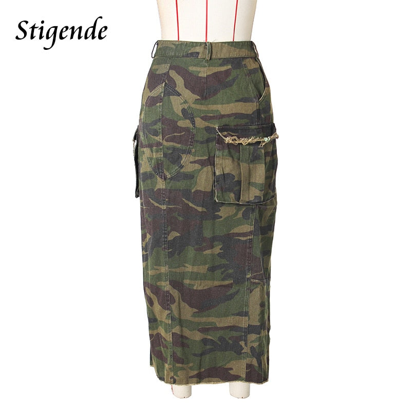 Women Sexy High Split Camouflage Skirt