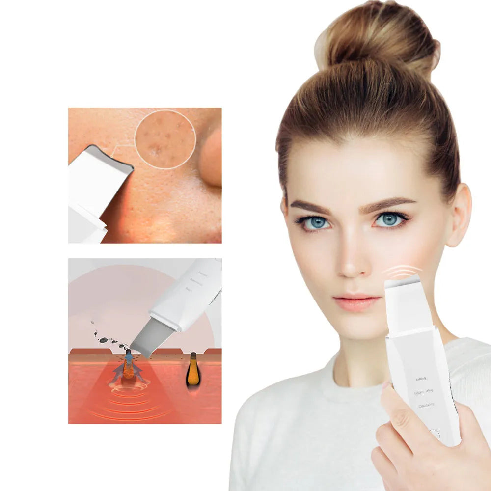 Ultrasonic Skin Scrubber Rechargeable Ion Deep Face Cleaning Vibration Massager Acne Blackhead Removal Cleanser Exfoliating Pore