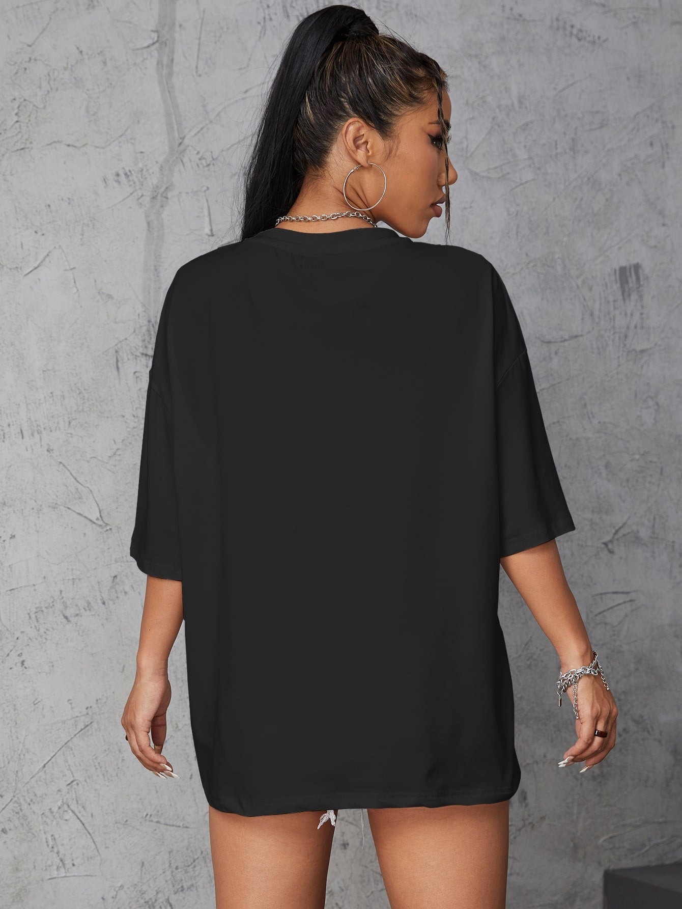 Slogan Graphic Drop Shoulder Oversized Tee