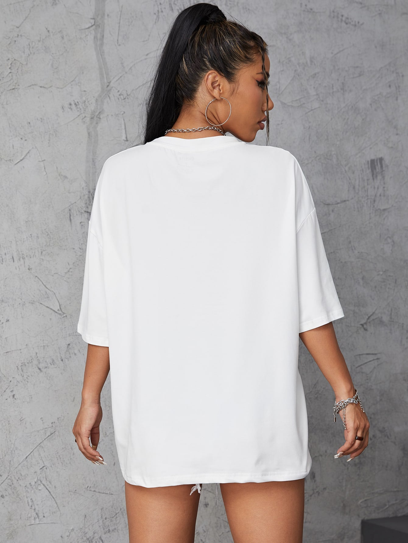 Slogan Graphic Drop Shoulder Oversized Tee