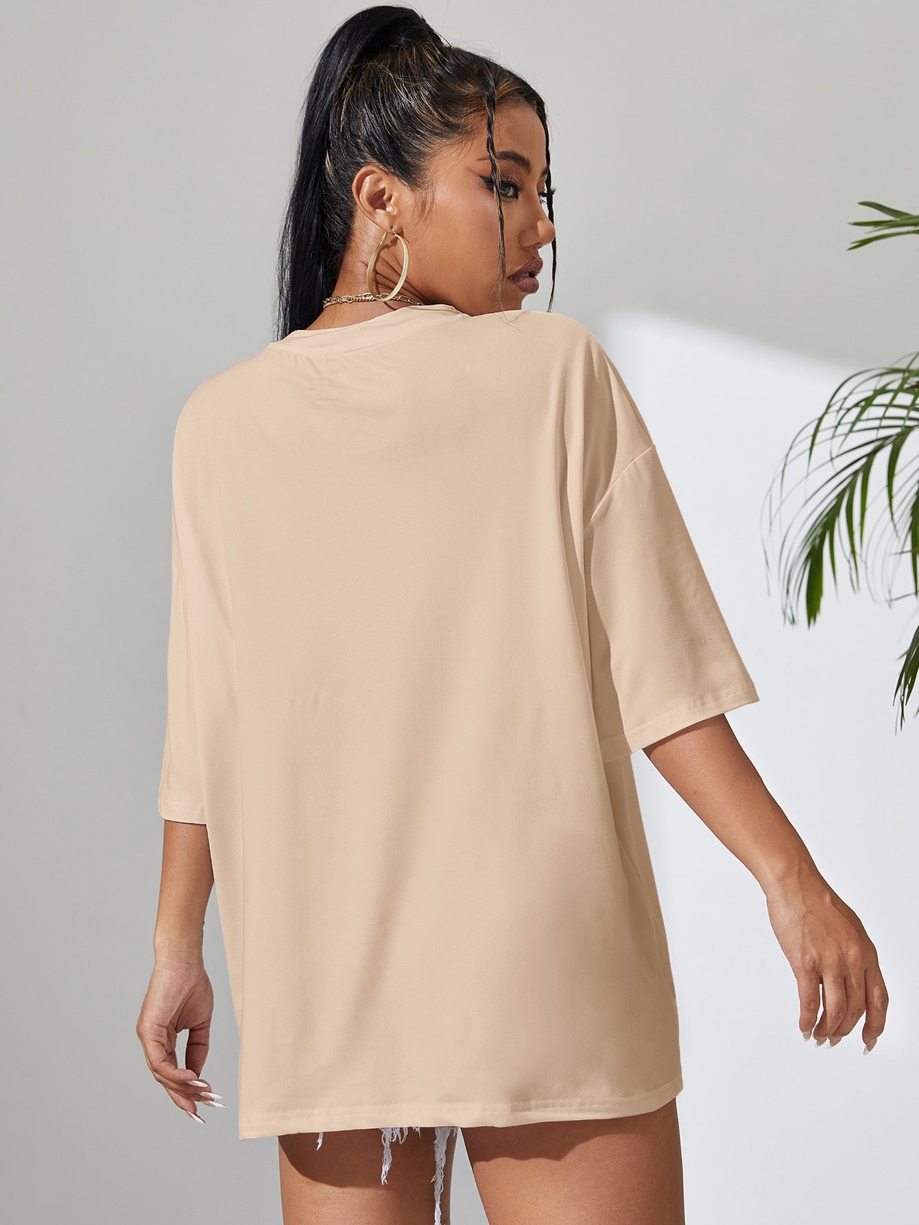 Slogan Graphic Drop Shoulder Oversized Tee