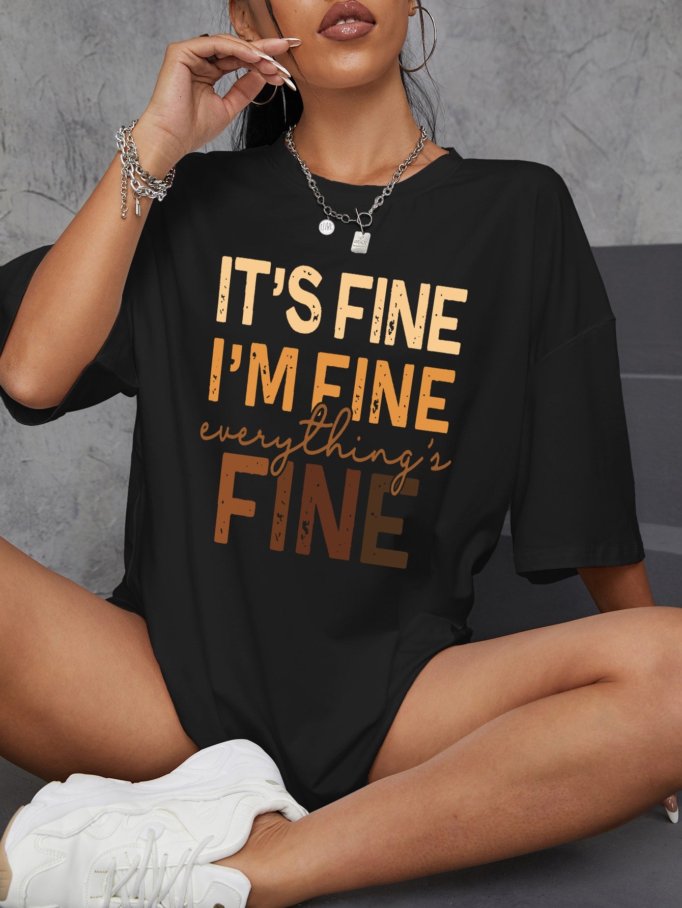 Slogan Graphic Drop Shoulder Oversized Tee