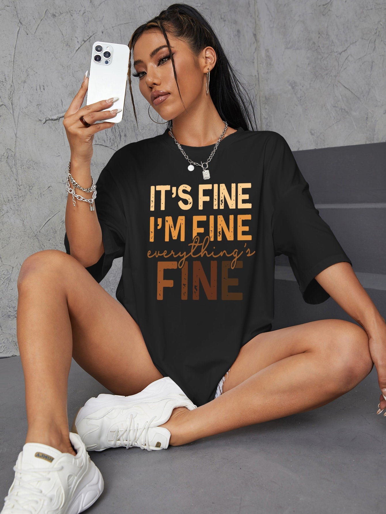 Slogan Graphic Drop Shoulder Oversized Tee