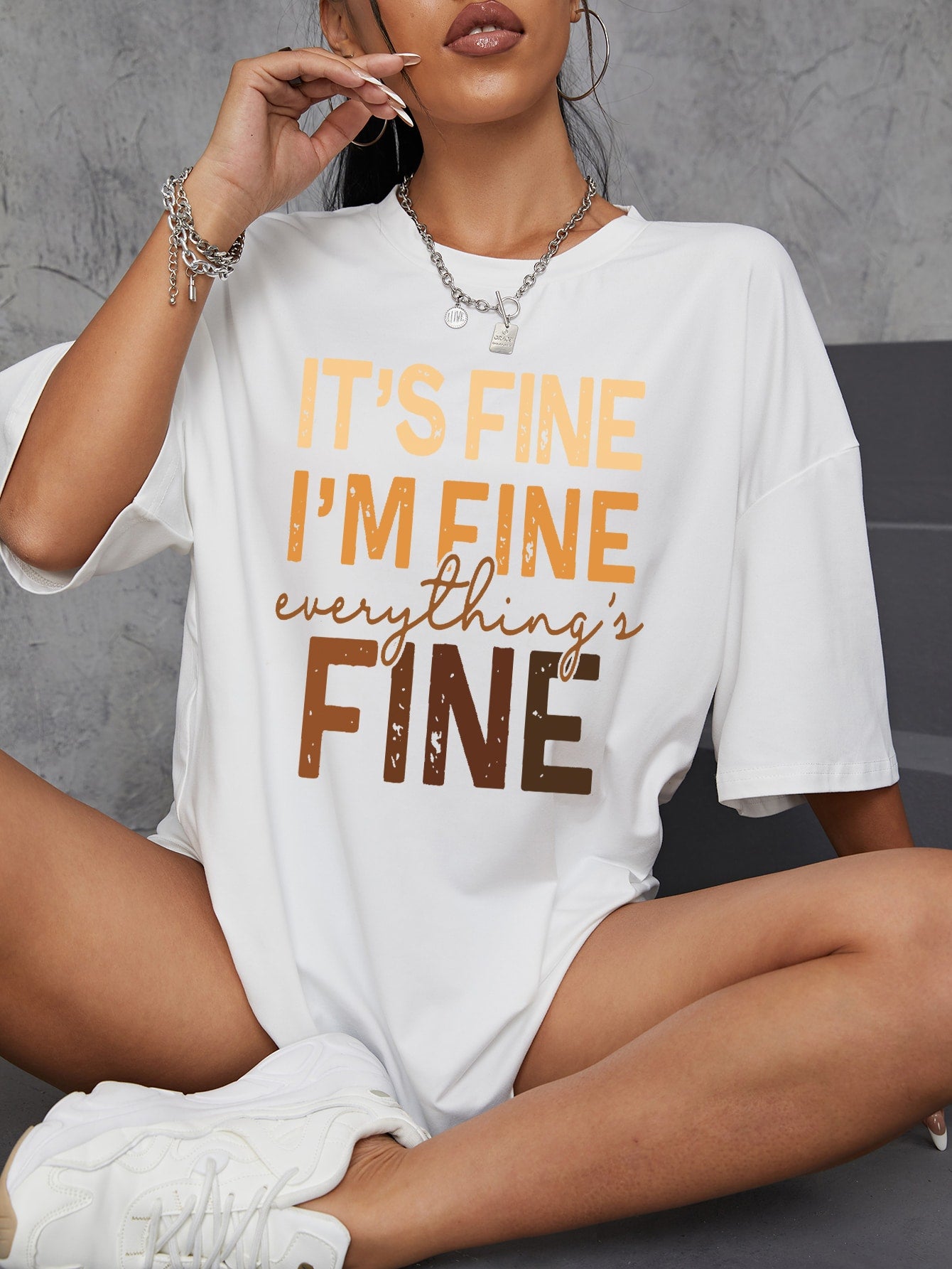Slogan Graphic Drop Shoulder Oversized Tee