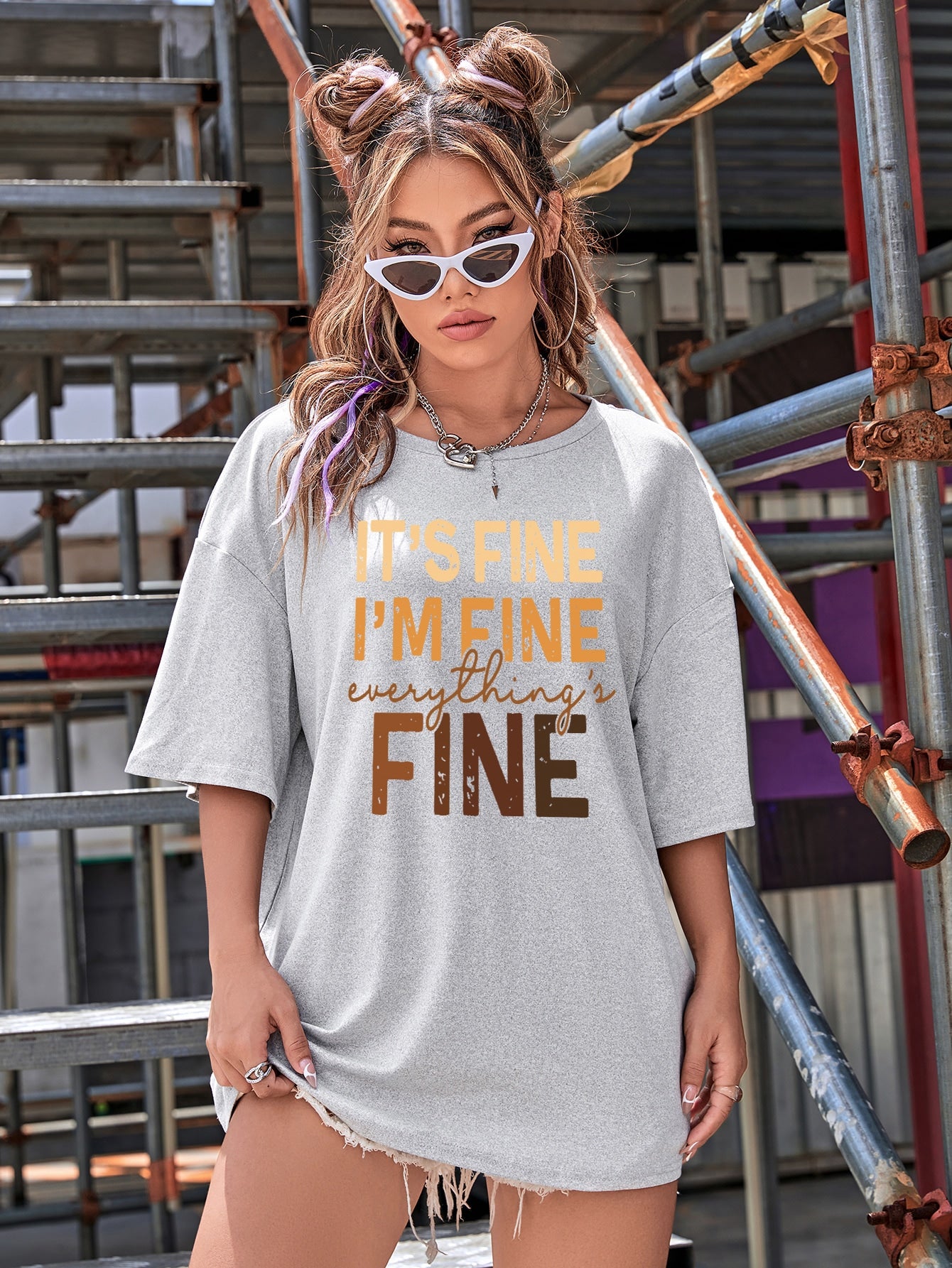 Slogan Graphic Drop Shoulder Oversized Tee