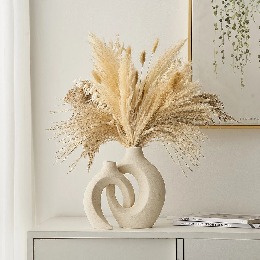 Creative Vases Nordic Modern Wedding Decoration Ceramic Interlock Vase Pampas Grass Living Room Home Decor Desktop Ornament