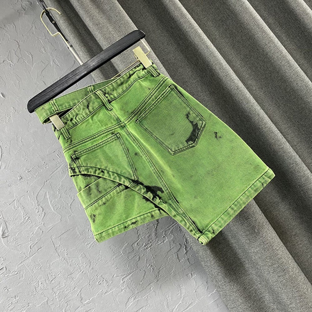 Summer Fashion Green Tie Dye Denim Skirt