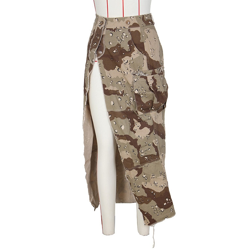 Women Sexy High Split Camouflage Skirt