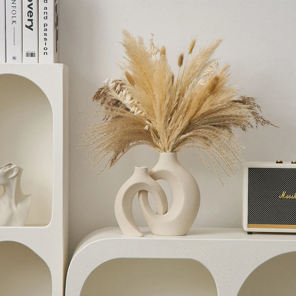 Creative Vases Nordic Modern Wedding Decoration Ceramic Interlock Vase Pampas Grass Living Room Home Decor Desktop Ornament