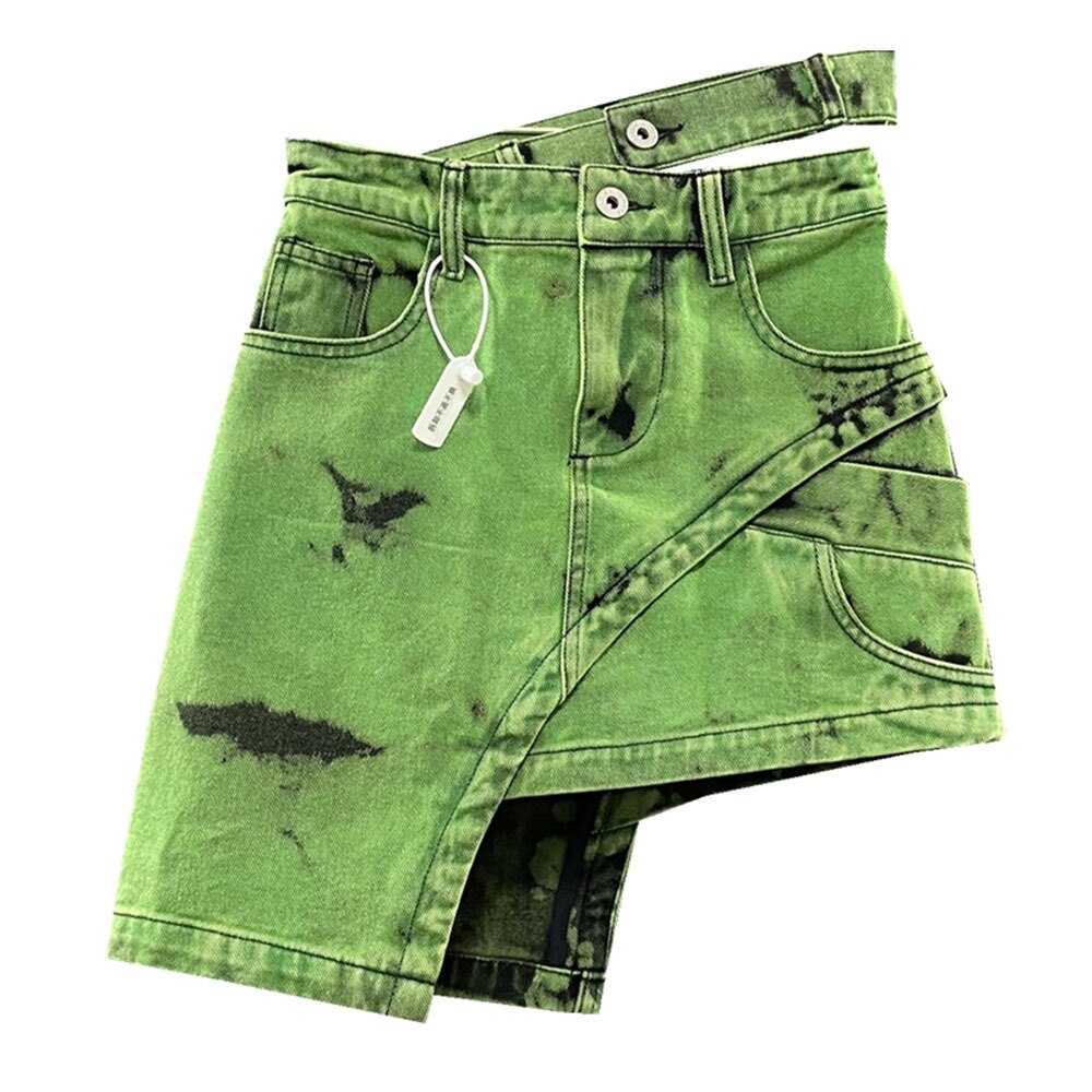 Summer Fashion Green Tie Dye Denim Skirt
