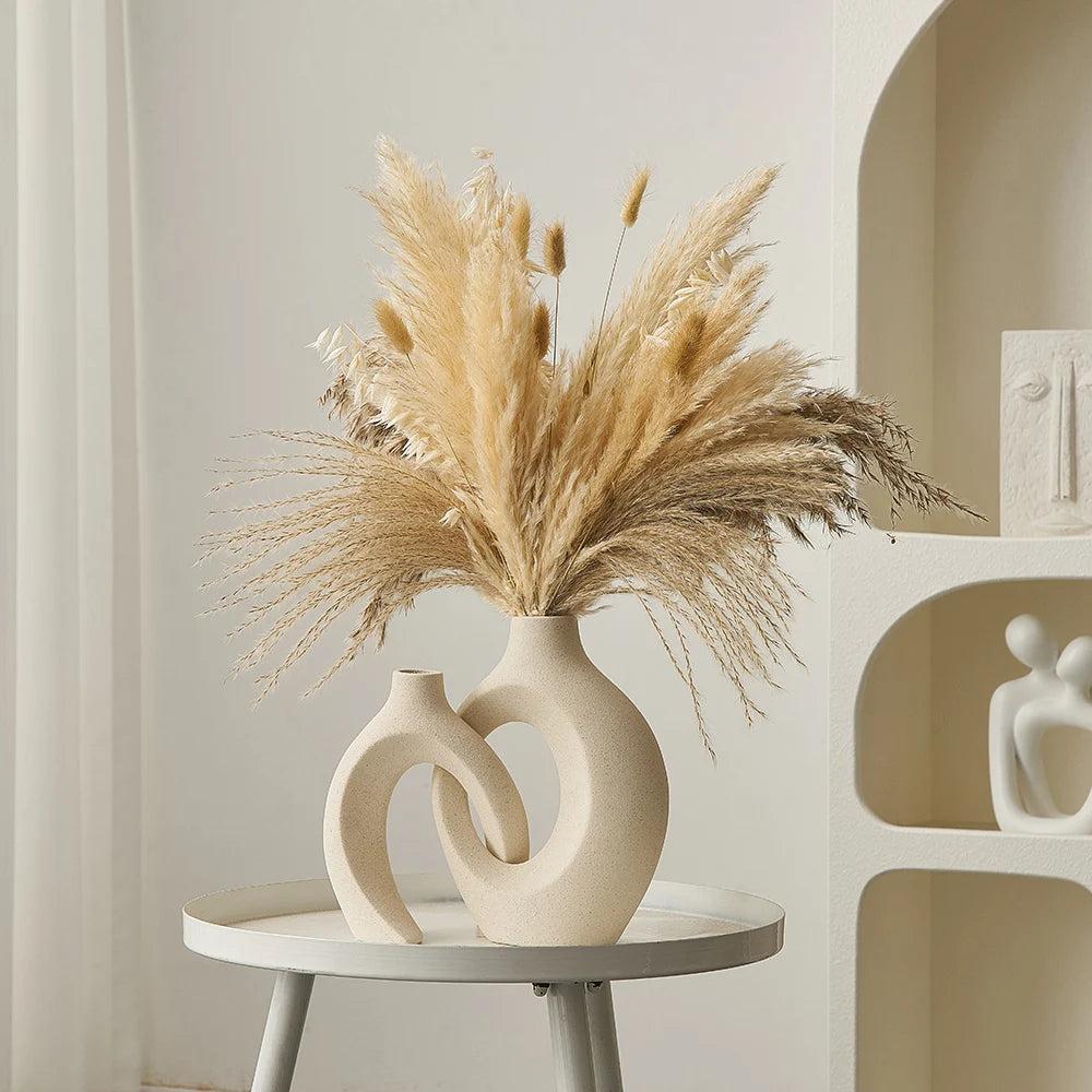 Creative Vases Nordic Modern Wedding Decoration Ceramic Interlock Vase Pampas Grass Living Room Home Decor Desktop Ornament