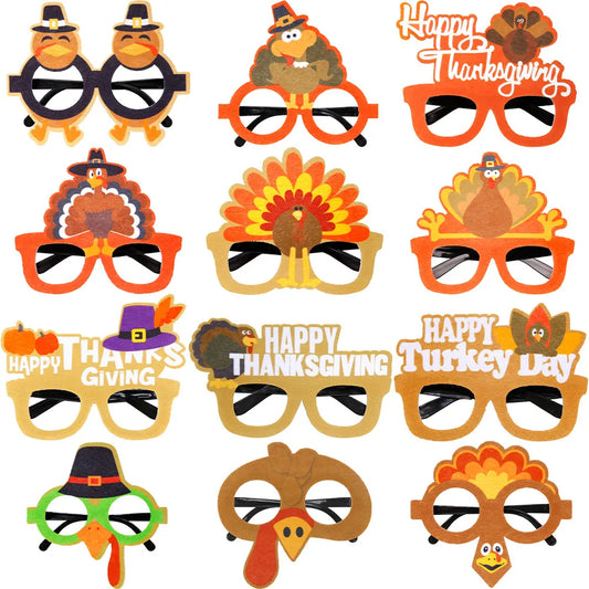 Cartoon Turkey Non woven Glasses Thanksgiving Party Decorations For Home Turkey Day Theme Glasses Photography Props