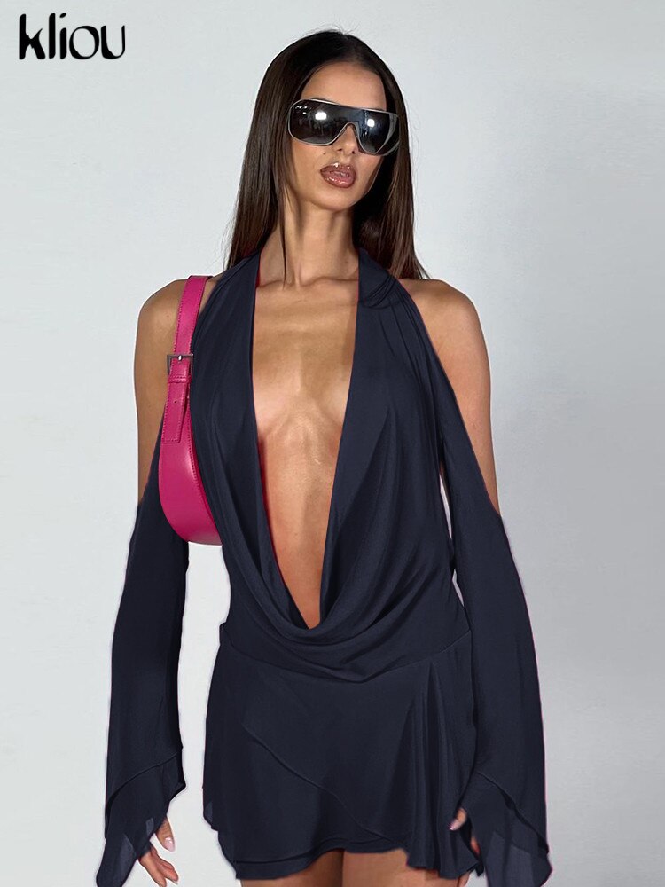 Halter Swinging Collar Mini Dress