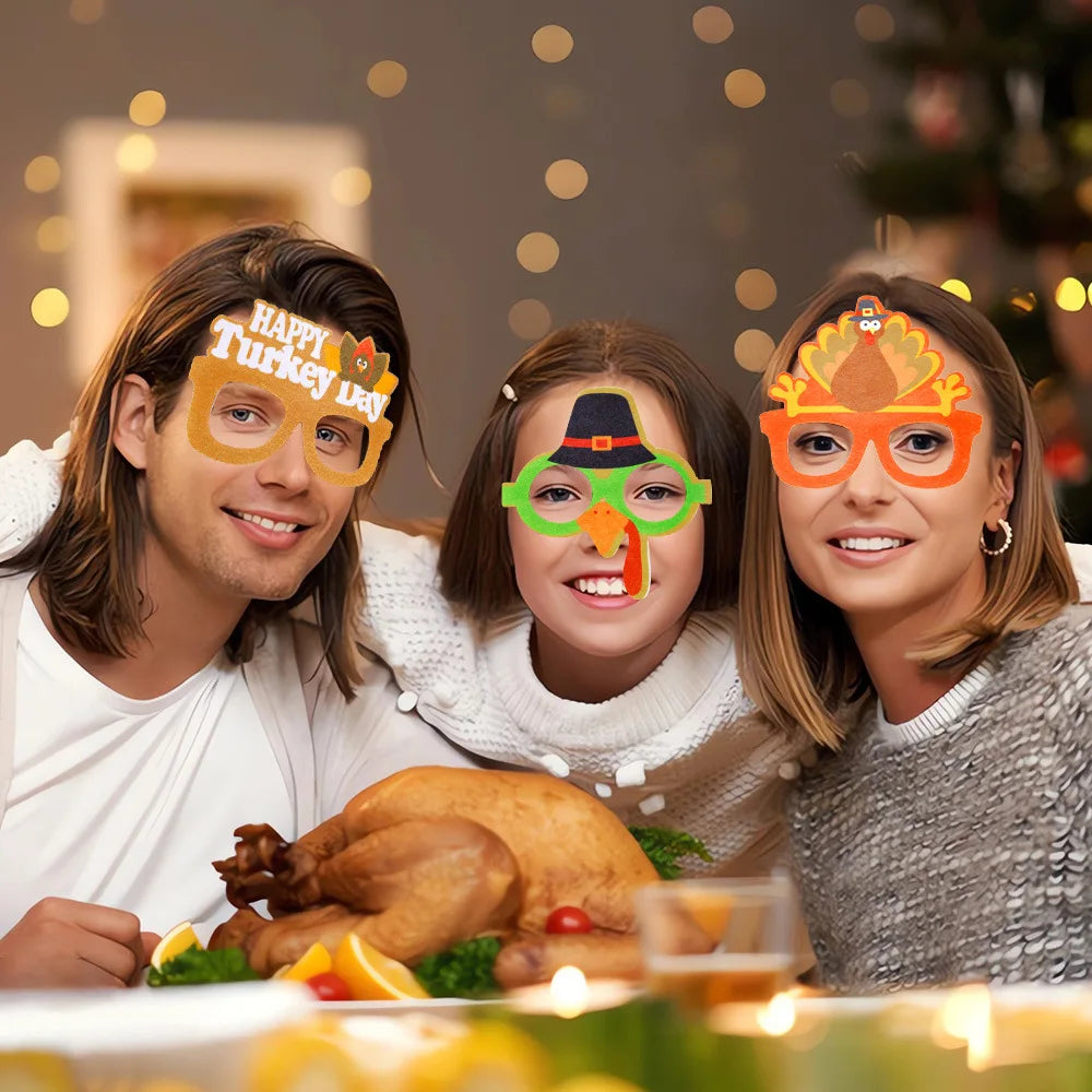 Cartoon Turkey Non woven Glasses Thanksgiving Party Decorations For Home Turkey Day Theme Glasses Photography Props