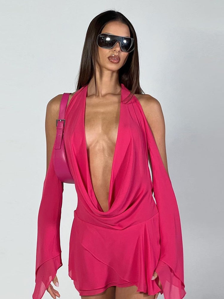 Halter Swinging Collar Mini Dress