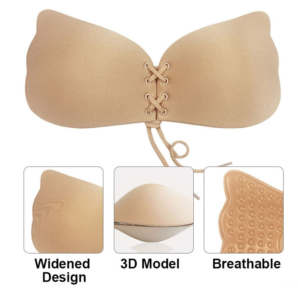 Sticky Silicone Invisible Bra Push Up Drawstring Adhesive Strapless Solid Bras Backless Front Closure Sexy Women Underwear