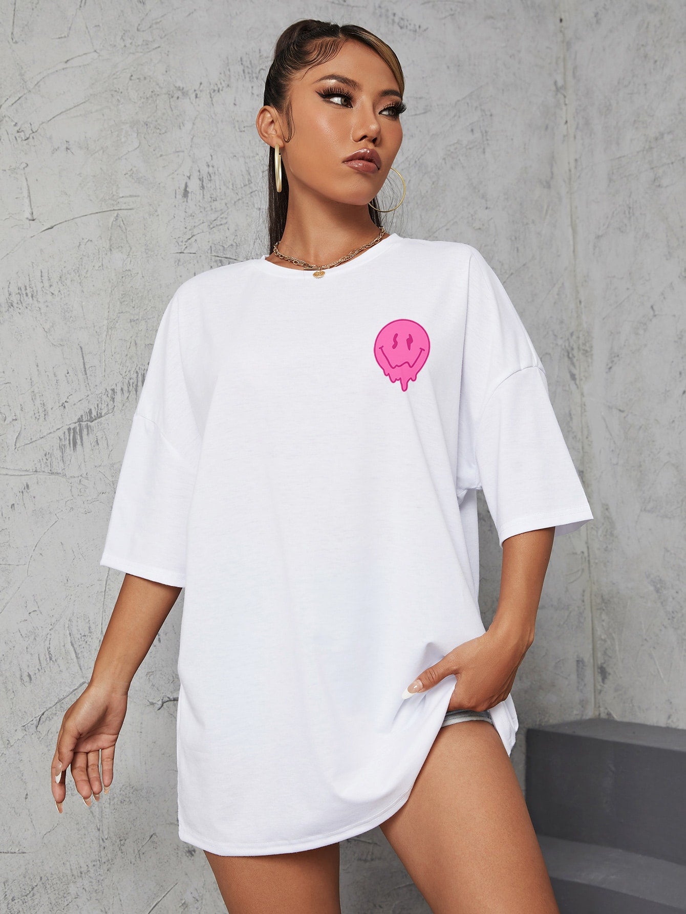 Expression Slogan Graphic Drop Shoulder Tee