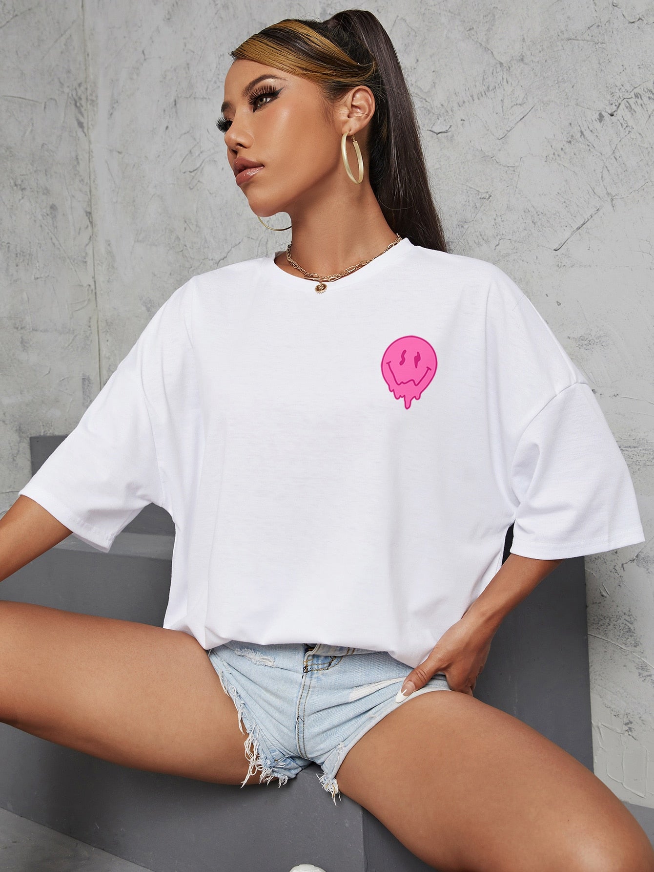 Expression Slogan Graphic Drop Shoulder Tee