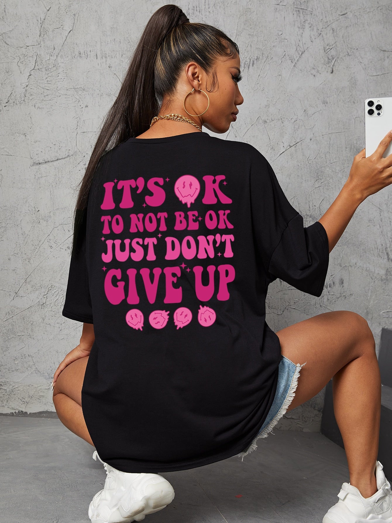 Expression Slogan Graphic Drop Shoulder Tee