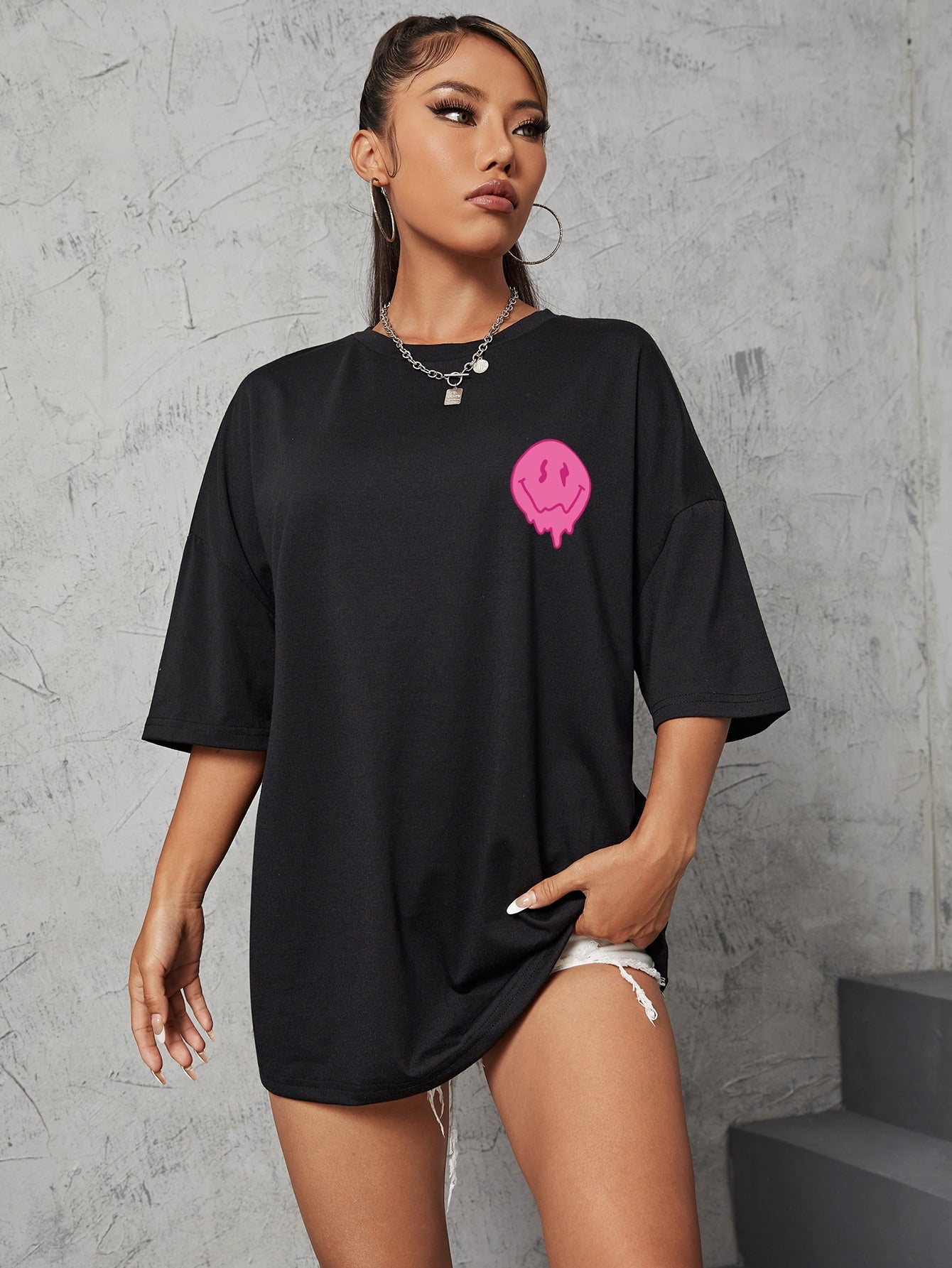Expression Slogan Graphic Drop Shoulder Tee