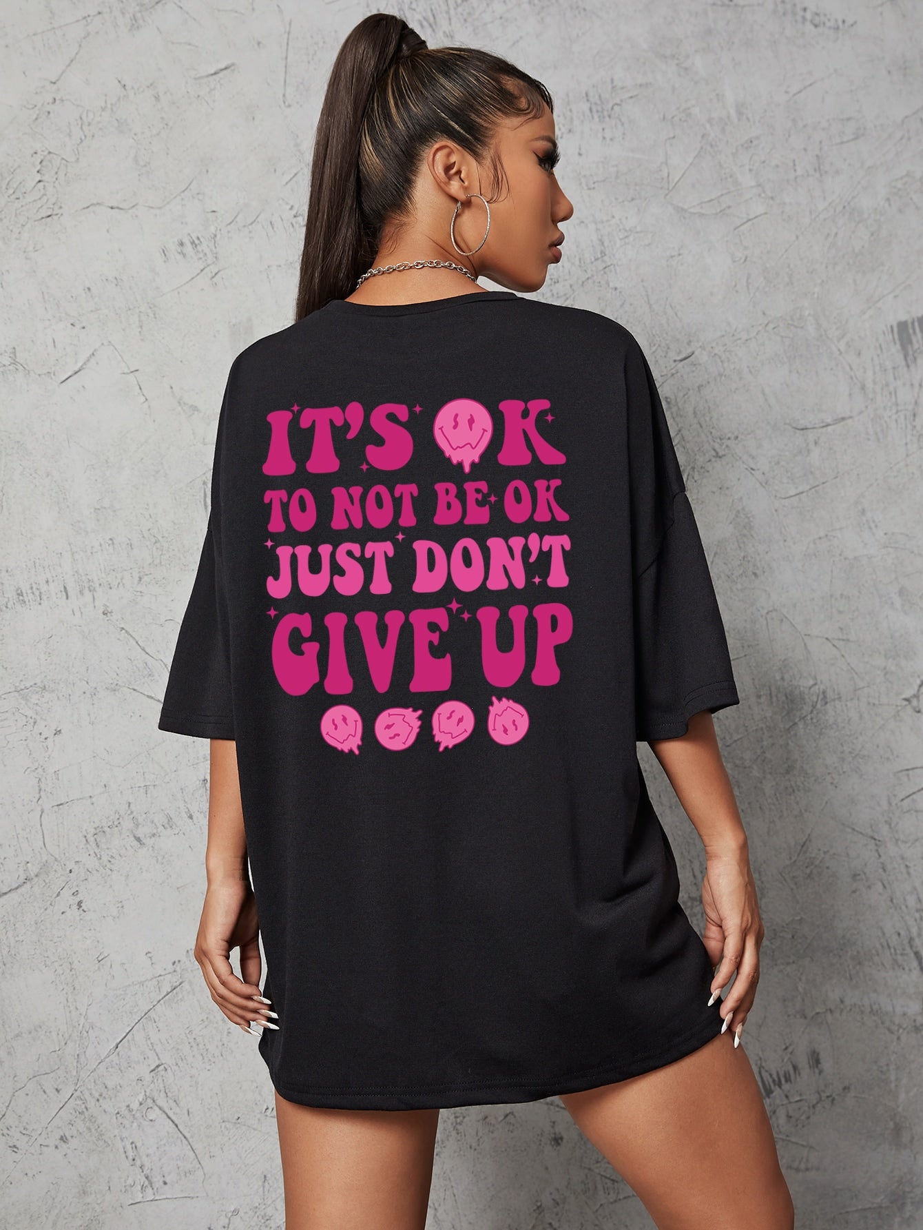 Expression Slogan Graphic Drop Shoulder Tee