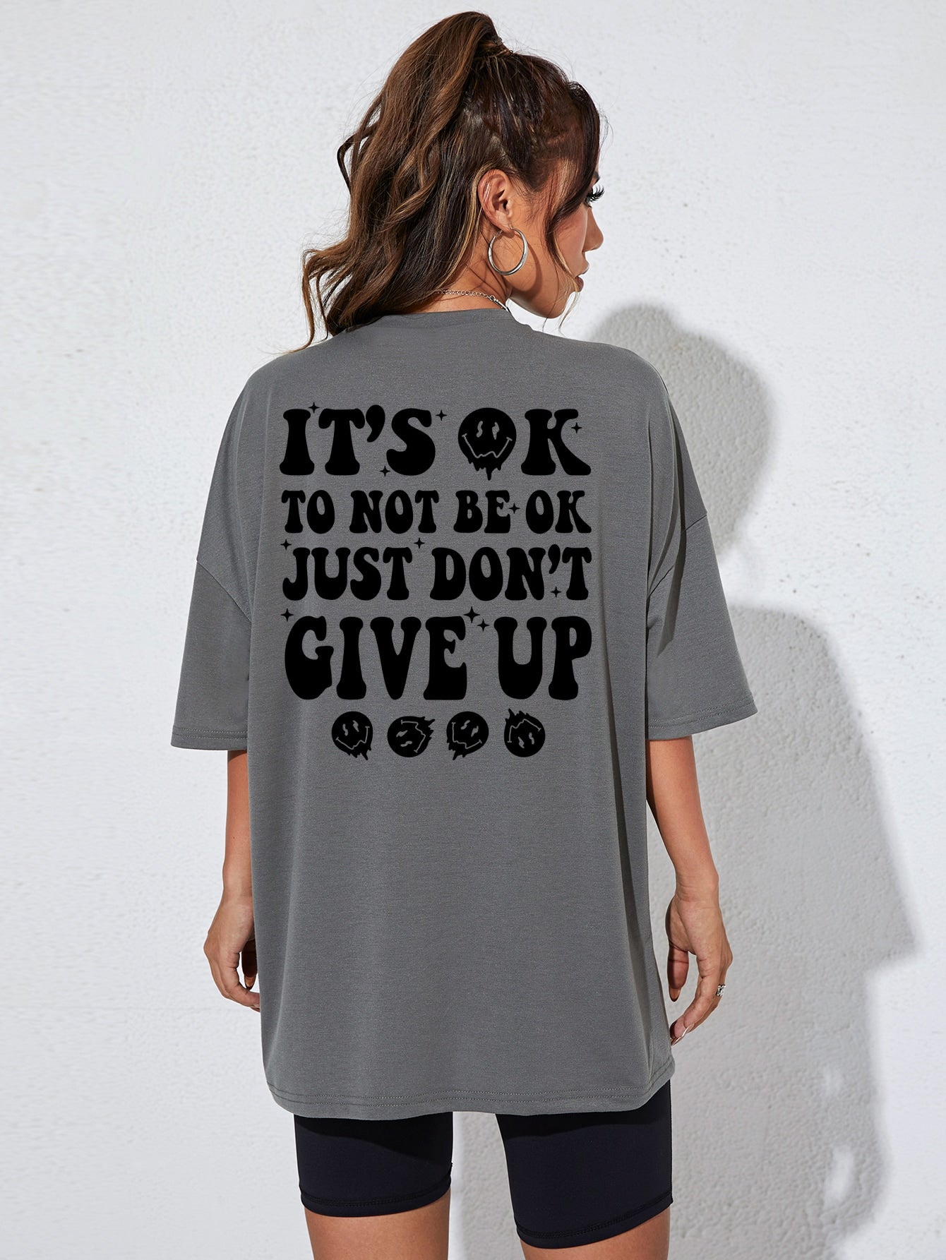 Expression Slogan Graphic Drop Shoulder Tee