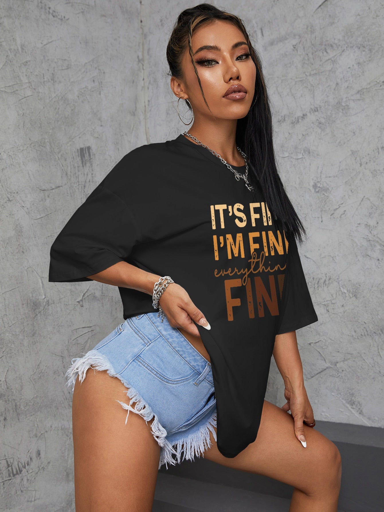 Slogan Graphic Drop Shoulder Oversized Tee