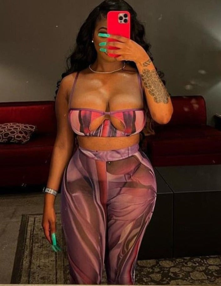 Two Piece  Women Sexy Mesh Set
